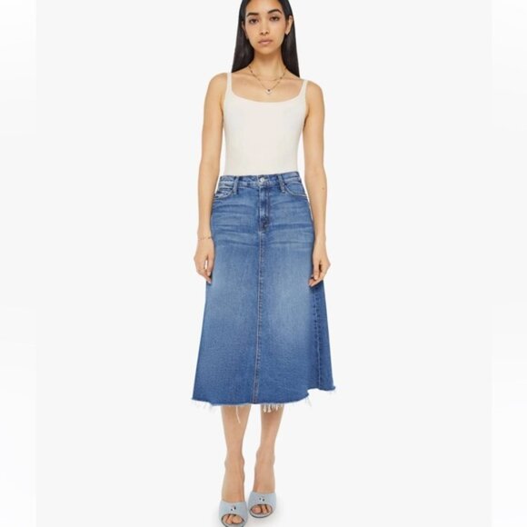 MOTHER The circle midi Fray Blue Denim Skirt size 27 - Picture 11 of 16